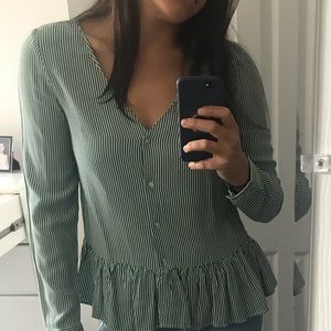 Zara trafluc green striped peplum top